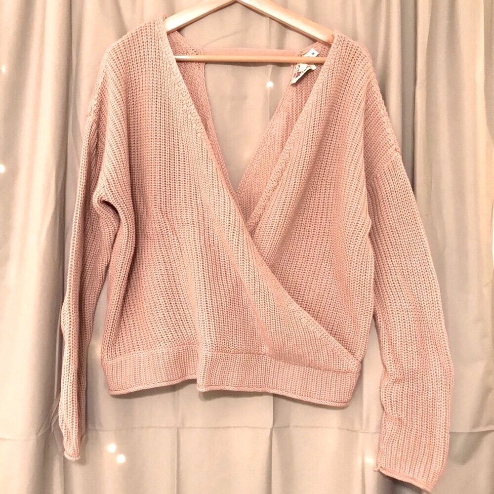 Anthropologie 8 red Butterfies pink ribbed sweater